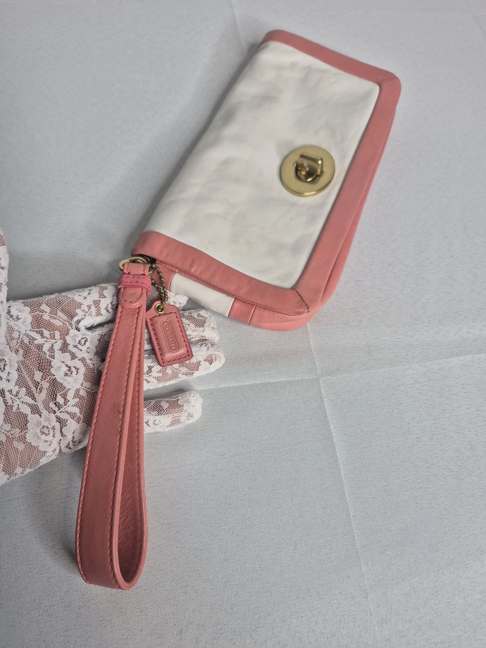 Coach Pink & White Two-Tone Leather Handbag Set EUC
